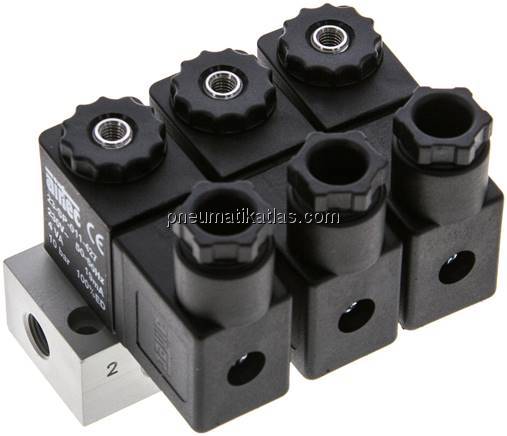 3/2-Wege Magnetventil, G 1/8", geschlossen (NC), 3-fach, 230 V AC