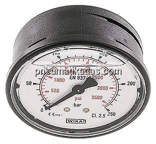Glycerin-Manometer waagerecht (KU/Ms), 63mm, 0 - 250 bar