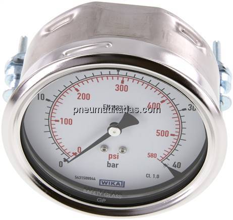 Einbaumanometer, 3-kant-Frontring, 100mm, 0 - 40 bar