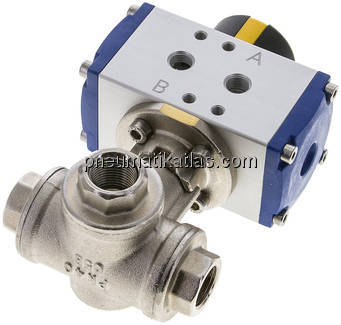 Pneumat. 3-Wege-Kugelhahn (T3), doppeltwirkend, G 3/8", MS