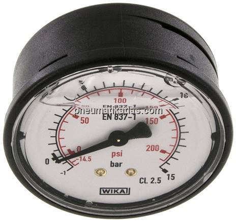 Glycerin-Manometer waagerecht (KU/Ms), 63mm, -1 bis 15 bar