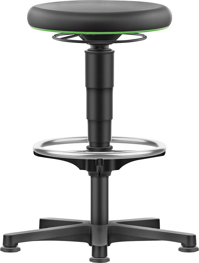 Drehhocker Integralschaum Sitzhöhe 530 - 750 mm mit Gleiter und Fußring