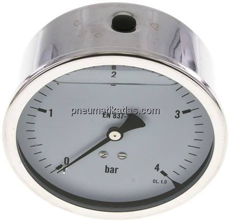 Glycerin-Manometer waagerecht (CrNi/Ms),100mm, 0 - 4bar