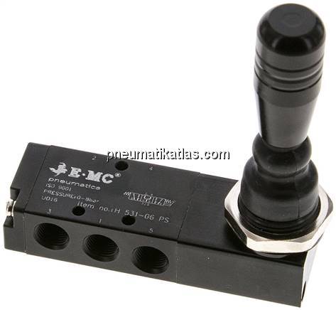 5/3-Wege Handhebelventil, G 1/8", Mittelstellung belüftet, Federrückstellung